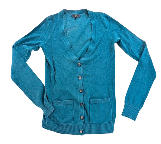 Cardigan vert forêt à manches longues avec col en V | SMALL