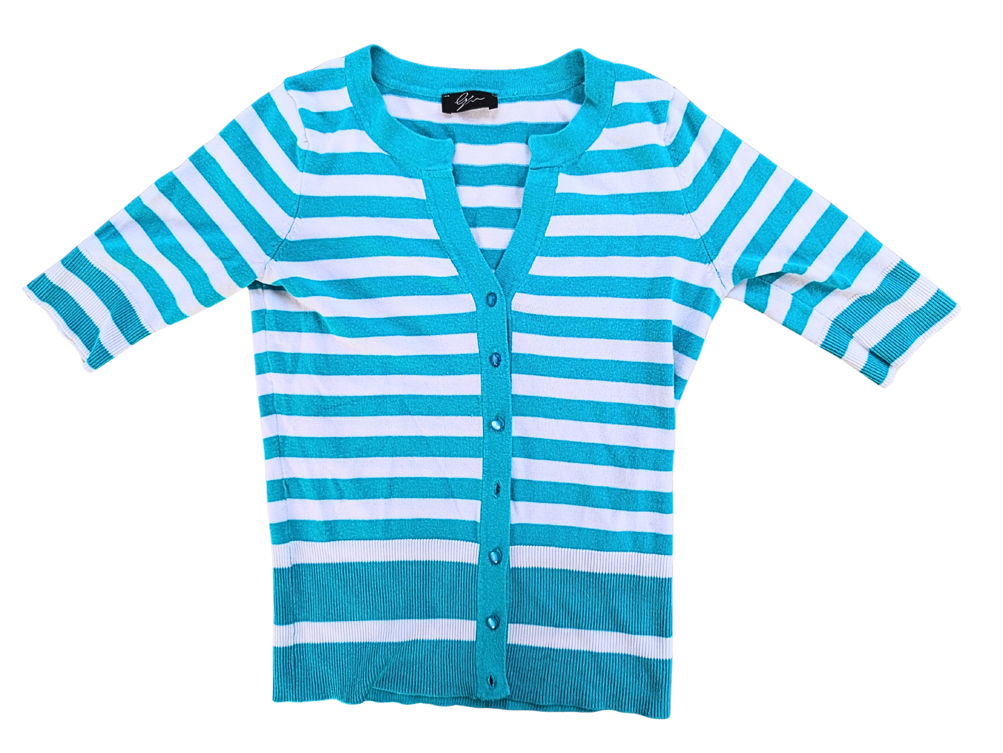 Cardigan à manches 3/4 avec col en V rayé | Oxygen | SMALL