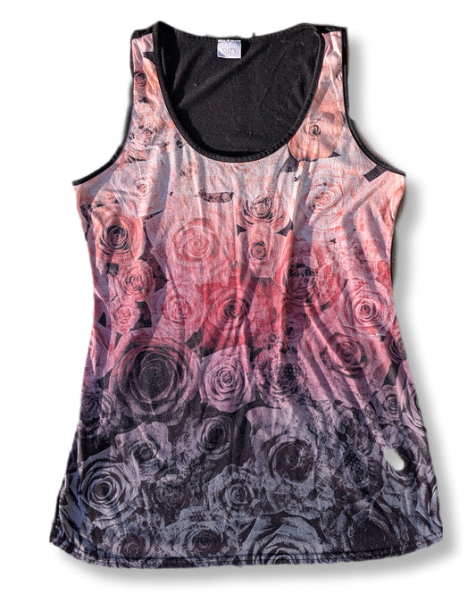 Débardeur avec imprimé de roses en dégradé avec bretelles large et grand col rond | Suzy shier | LARGE