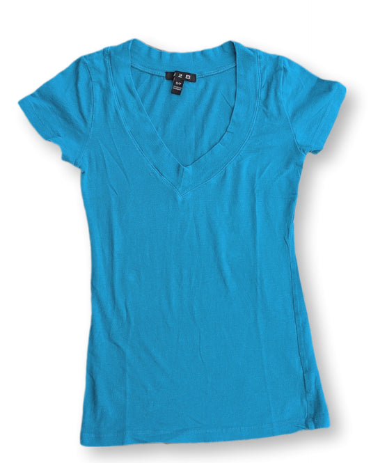 T-shirt basique turquoise à col en V | SMALL
