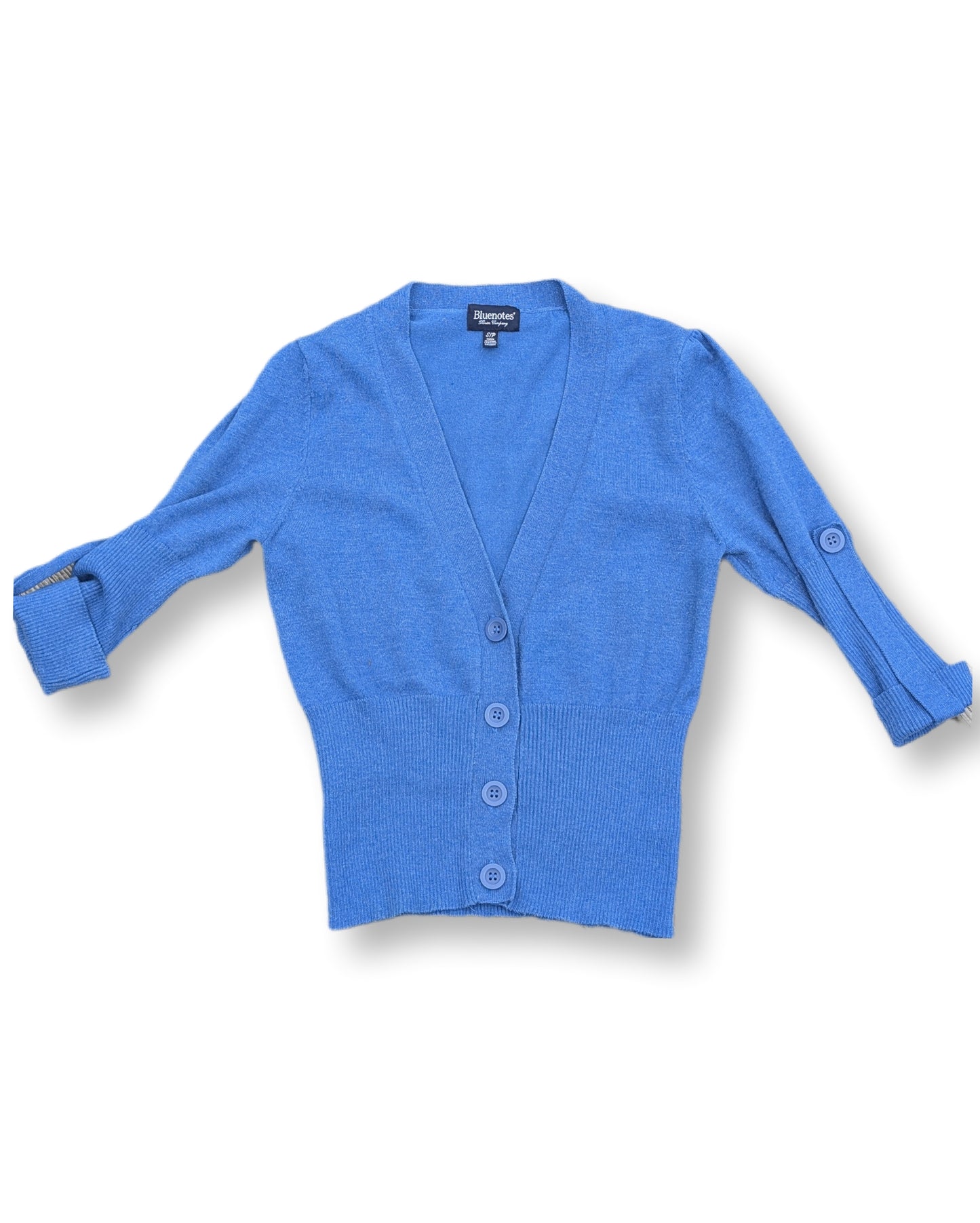 Cardigan bleu royal avec col en V & manches 3/4 | BLUNOTES | SMALL