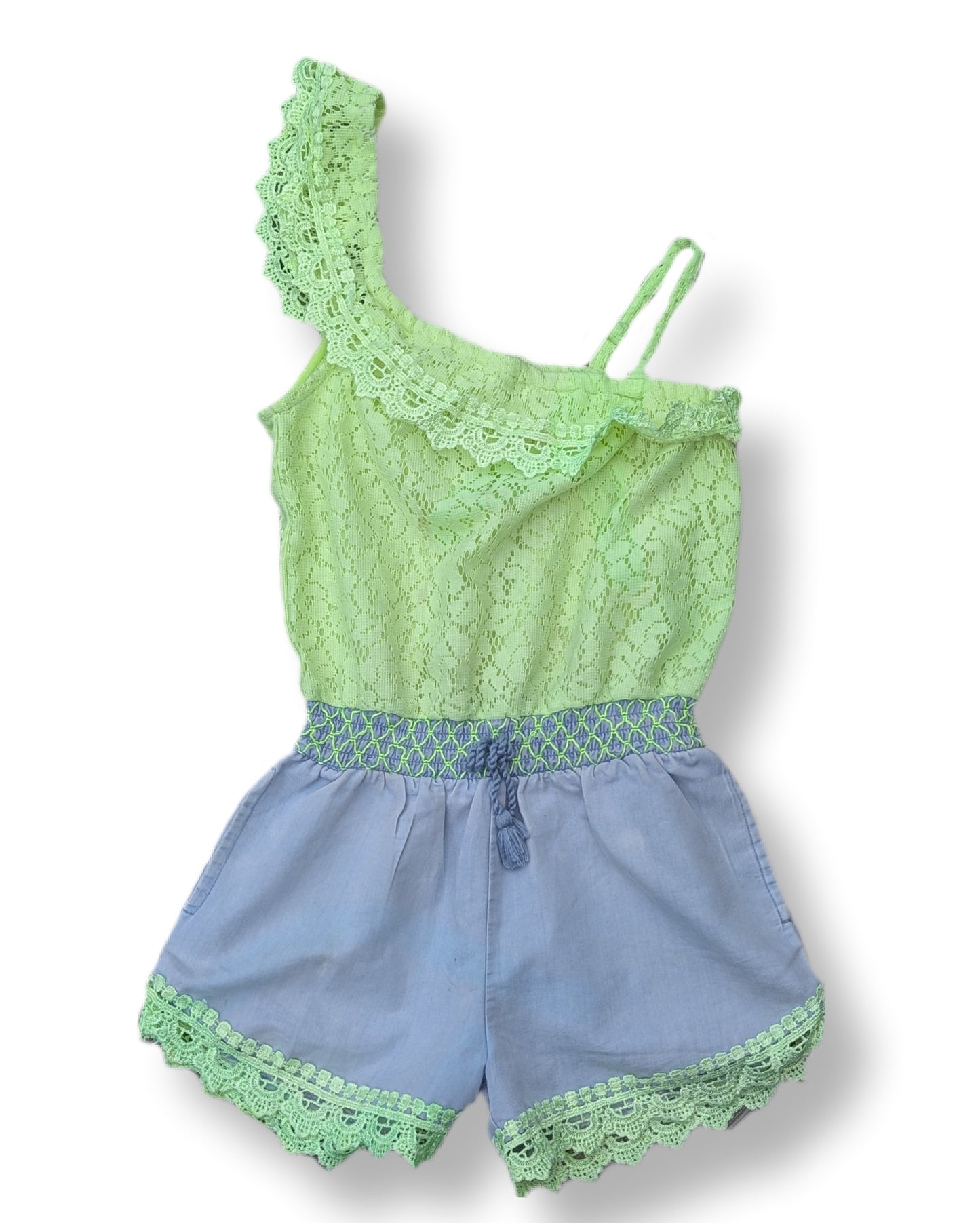 Combi-short "one-shoulder" volants en dentelle & cordon de serrage | 6 ans