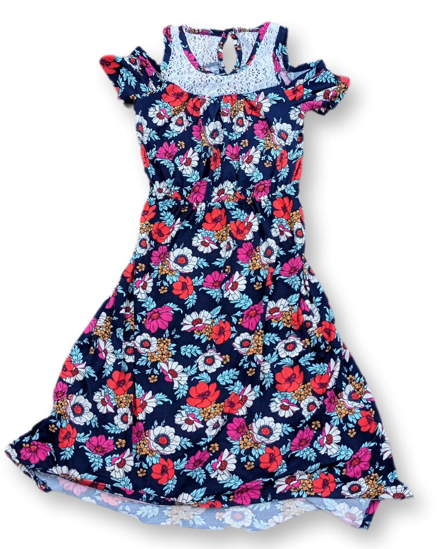 Robe évasée imprimé fleuri avec broderie anglaise au col | 10 ans