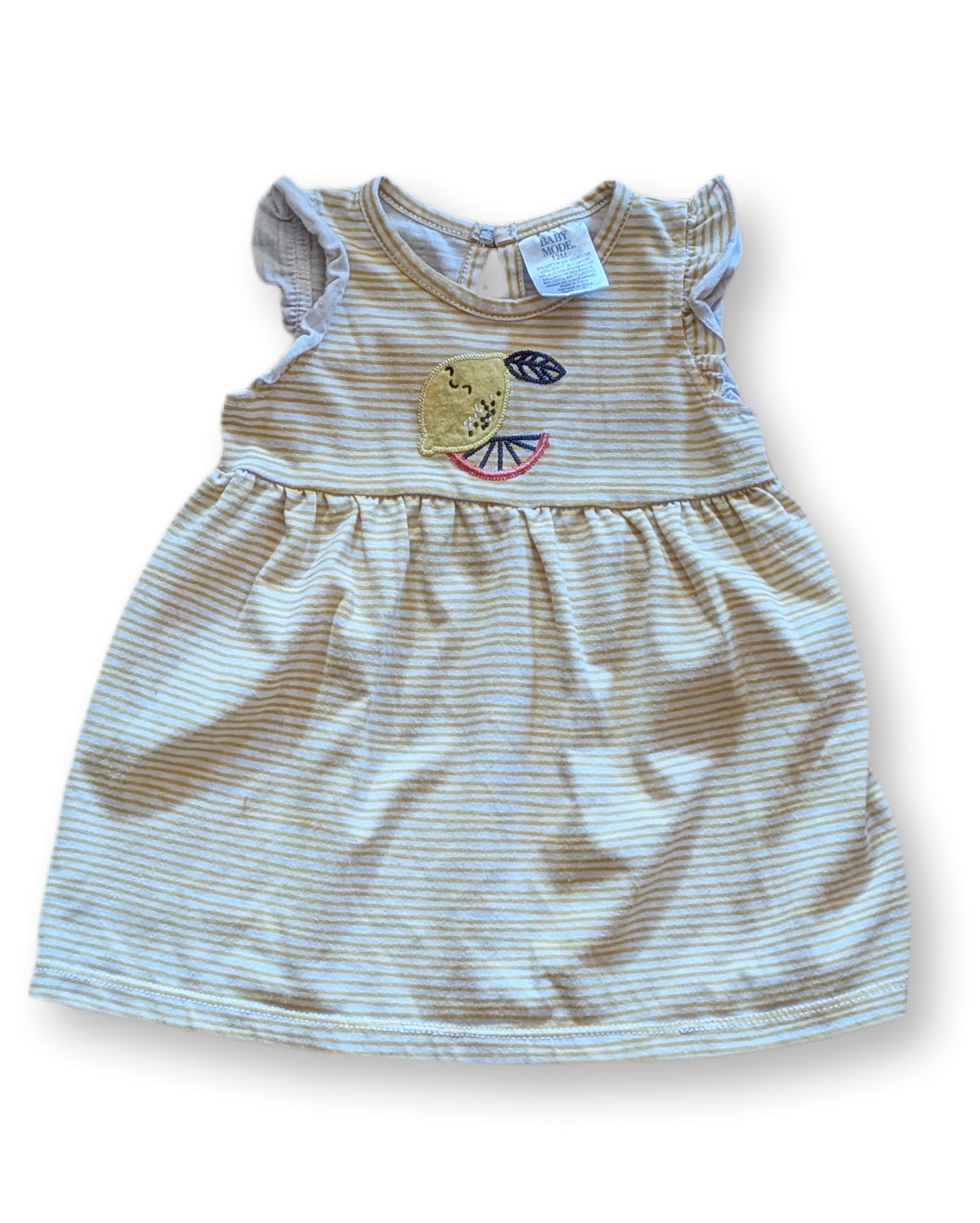 (bébé) Robe en jersey doux avec manches volantées & motif de citron 🍋 | 12 mois