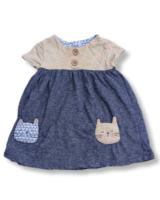 Robe avec haut beige rayé, bas marine & détails de chats brodés | NEXT | 12-18 mois