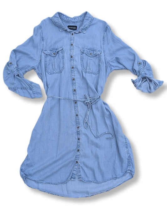 Robe-chemise longue en denim clair | XL