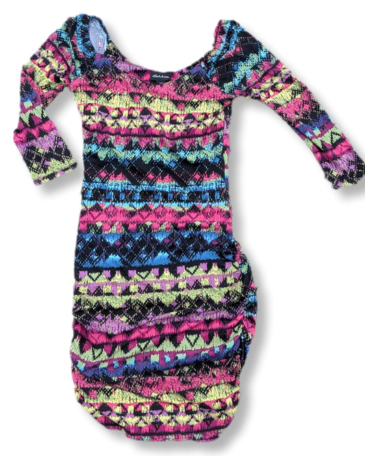 Robe manches 3/4 multicolore très moulante | M