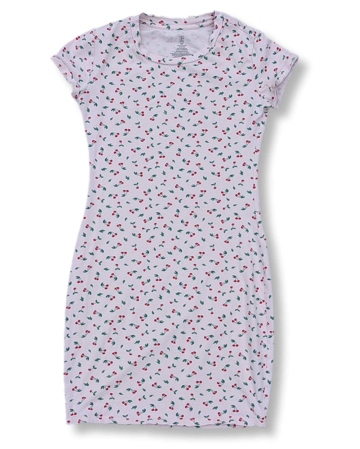 Robe t-shirt rose bonbon à motifs cerises 🍒🌸 | S