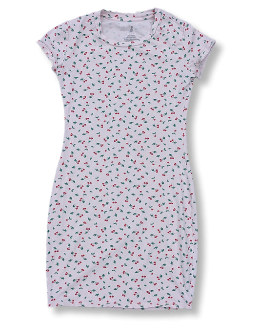 Robe t-shirt rose bonbon à motifs cerises 🍒🌸 | S