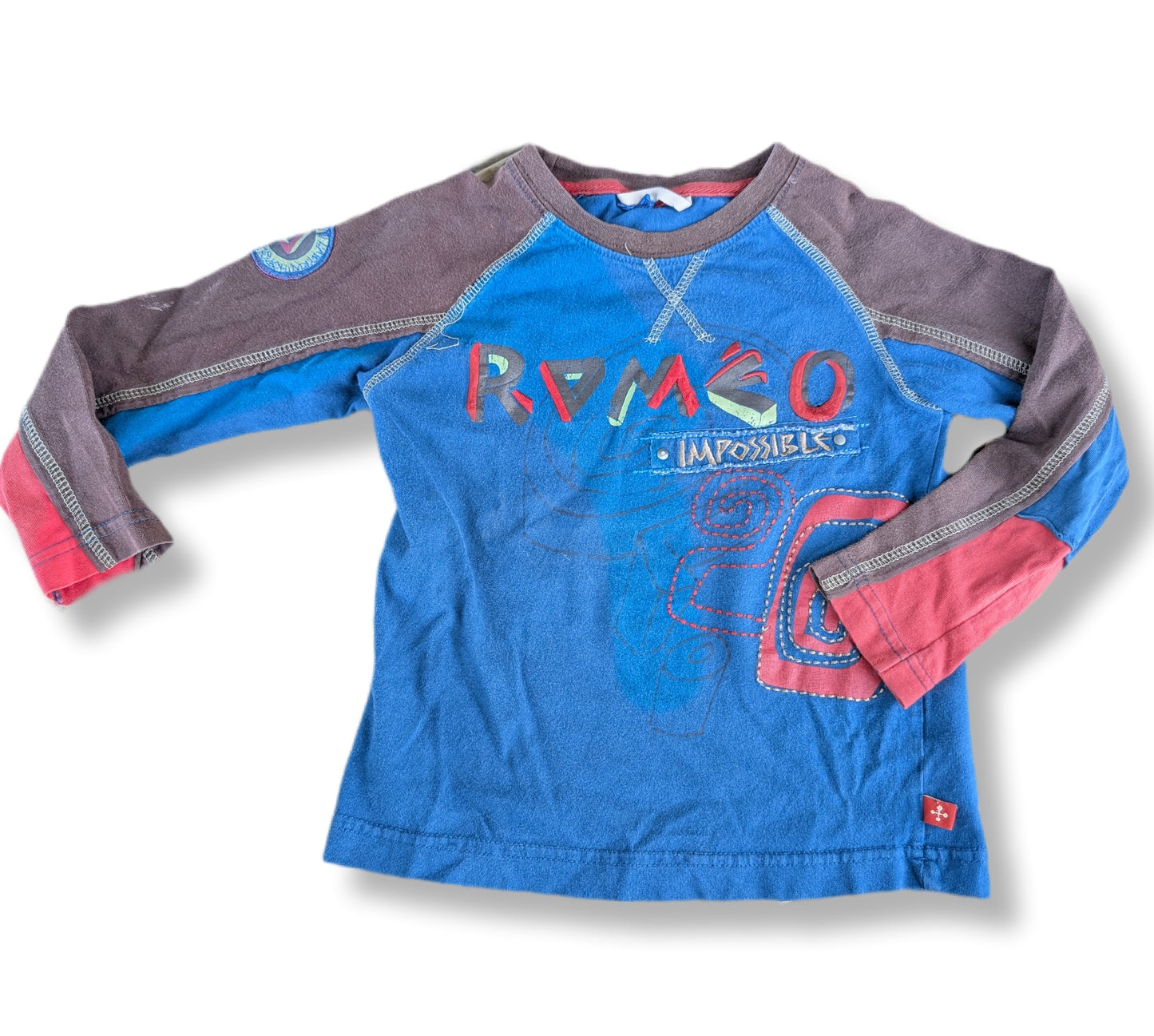 T-shirt à manches longues bleu, brun et corail | 4-5 ans