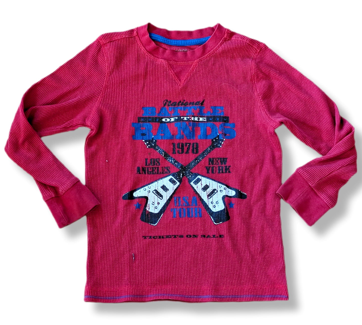 T-shirt à manches longues rouge vif en tissu gaufré, avec motif rock | GEORGE | 6 ans