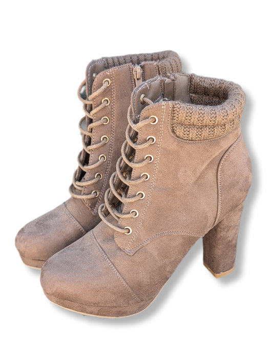 Bottines à lacets beiges/taupe avec revers tricoté style motard | STREETWEAR SOCIETY | 08