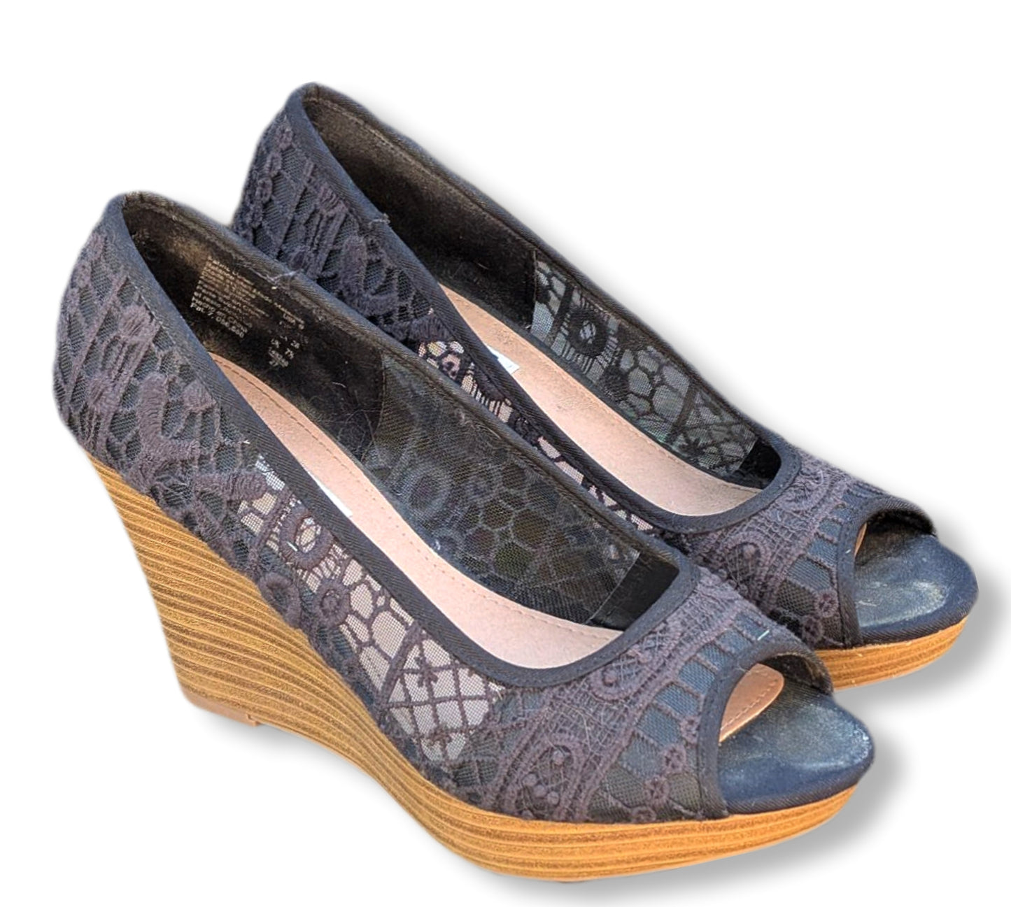 Chaussures compensées "peep-toe" noires en dentelle | AMERICAN EAGLE | 09