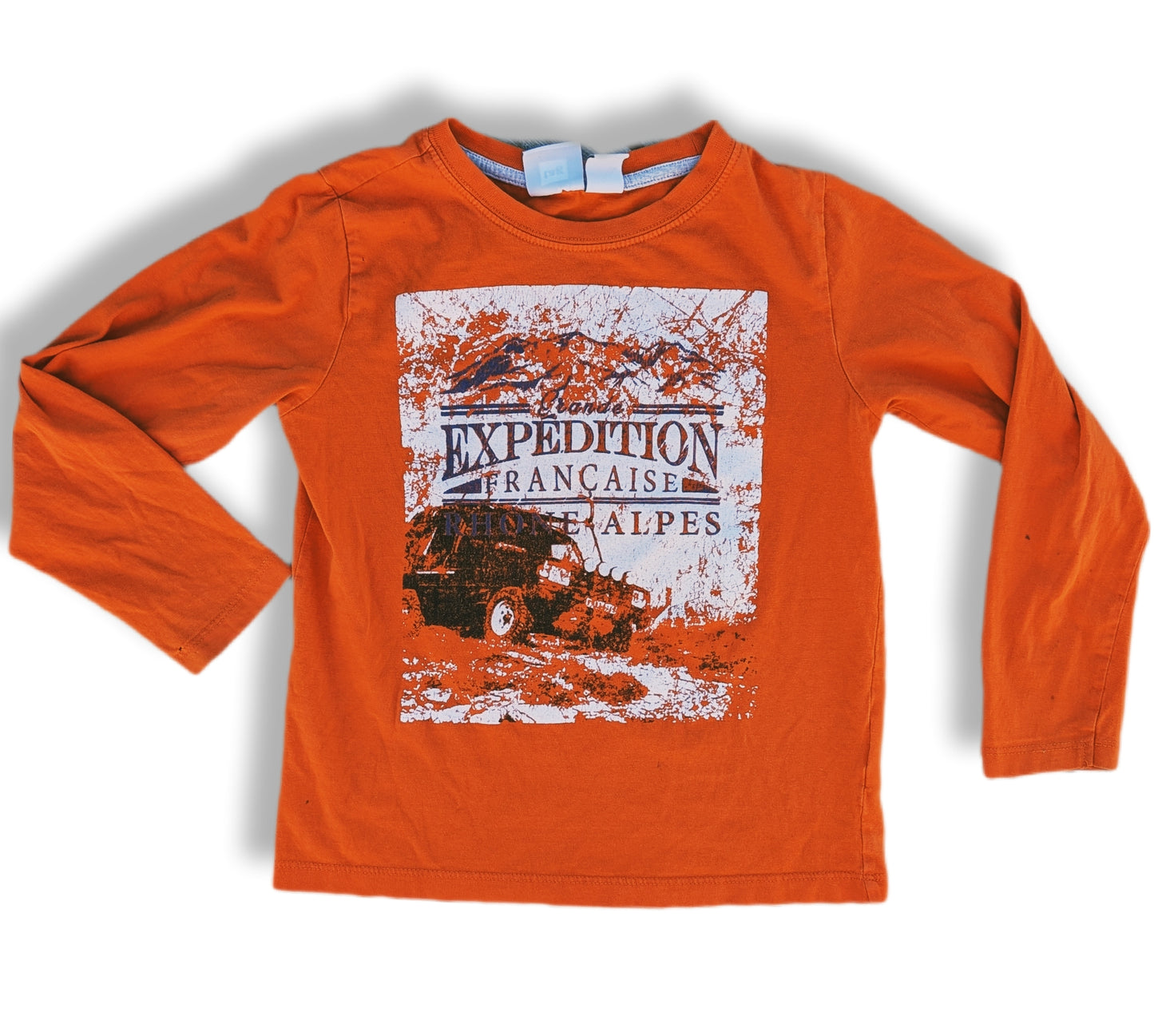 T-shirt manches longues orange à motif 'Expédition Française des Alpes' | TAG | 6 ans