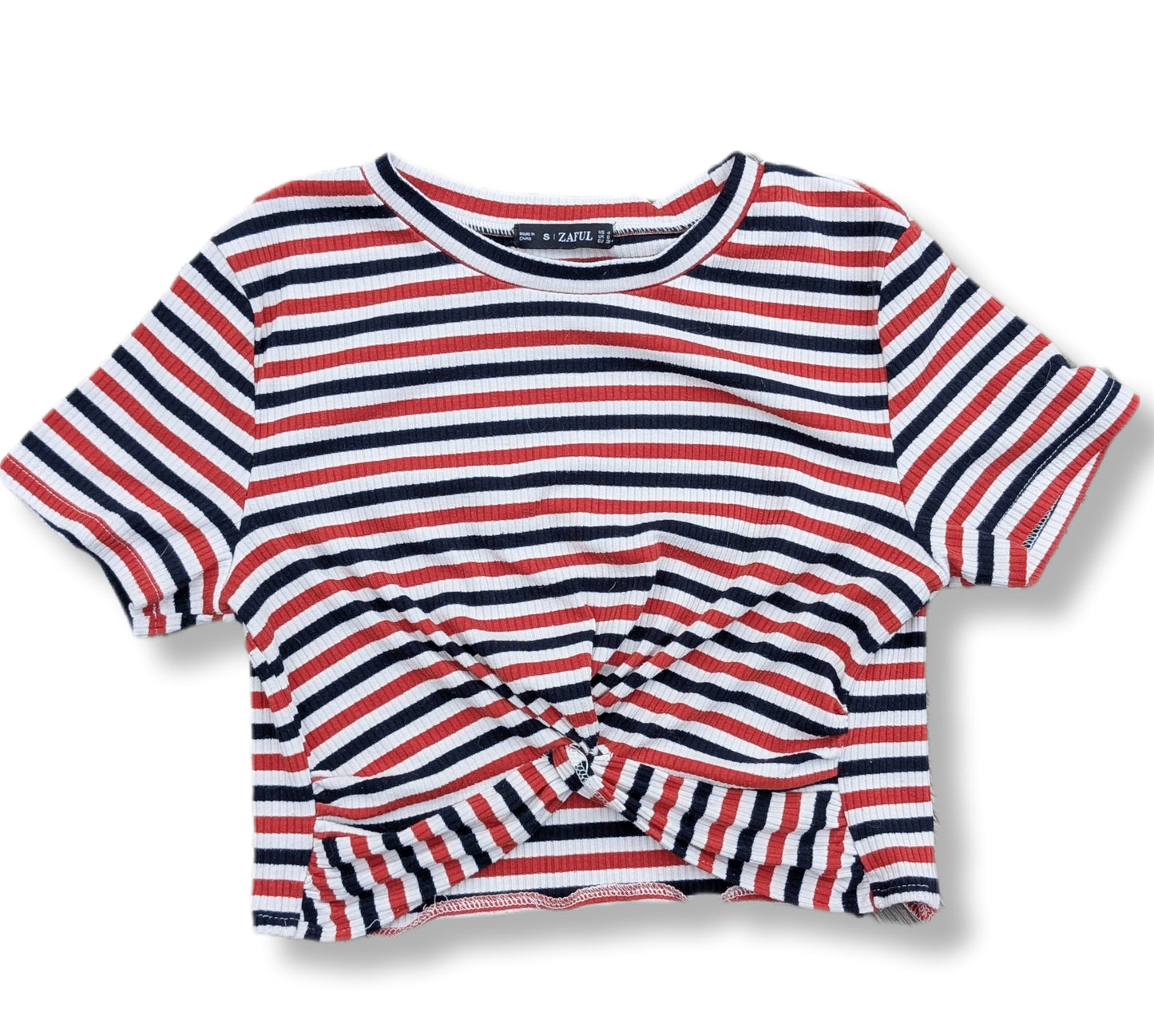 T-shirt "CROP top" côtelé avec nœud à la taille | Zaful | SMALL