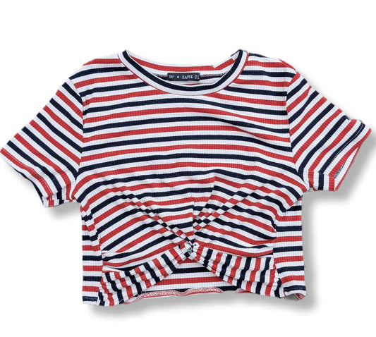 T-shirt "CROP top" côtelé avec nœud à la taille | Zaful | SMALL