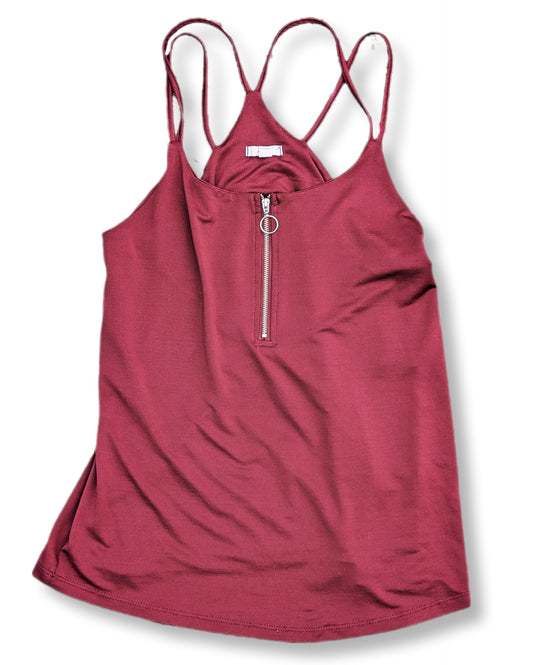 Débardeur zippé couleur Bordeaux double bretelles fines | Ardène | SMALL