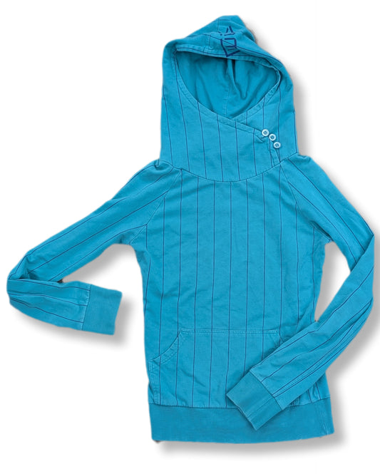 Chandail à capuchon léger turquoise et rayé | TWIK | SMALL