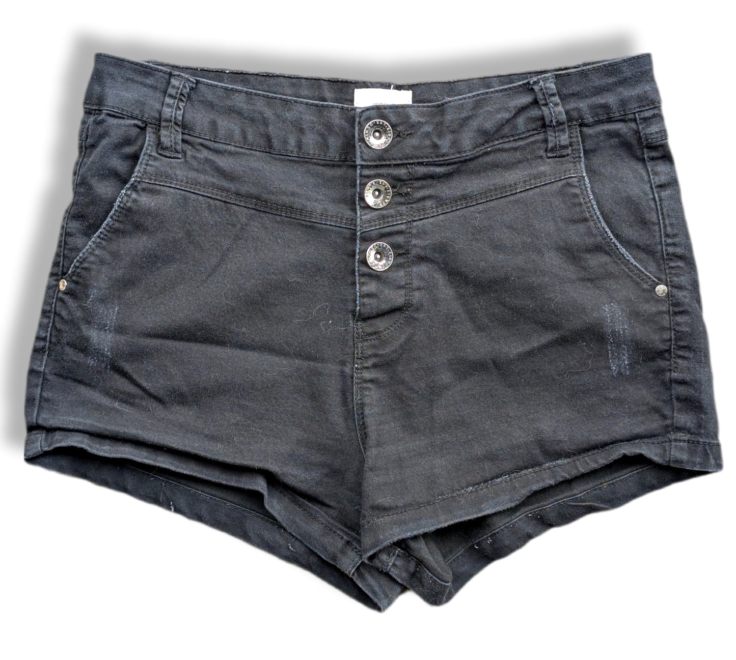 Shorts noirs taille haute en denim délavés | Ardène | MÉDIUM
