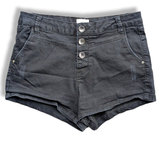Shorts noirs taille haute en denim délavés | Ardène | MÉDIUM