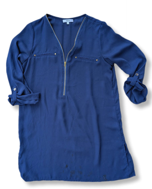 Chemisier long zippé avec manches 3/4 | SMALL