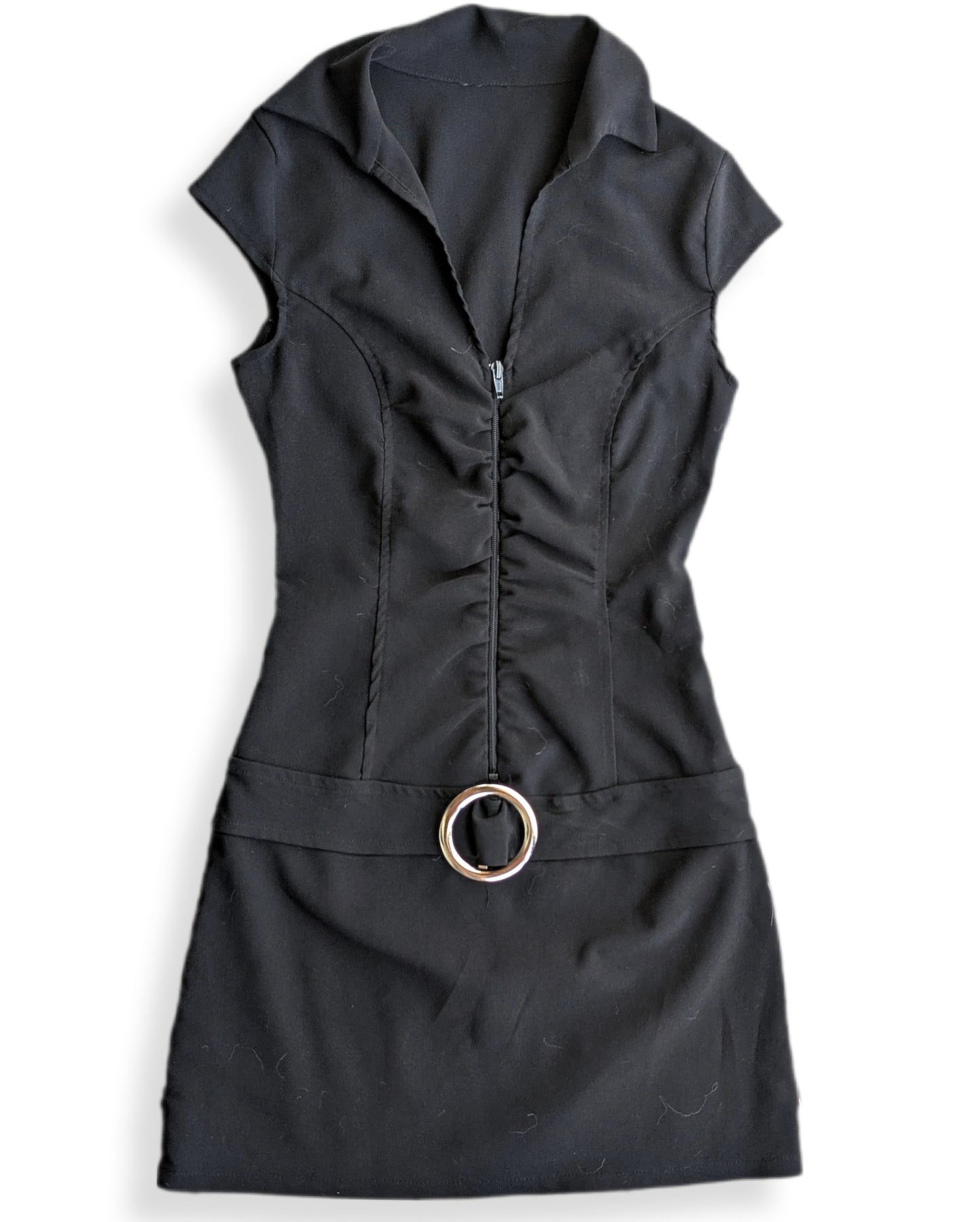 Robe courte décontracté à col chemise et ceinture à la taille | XS