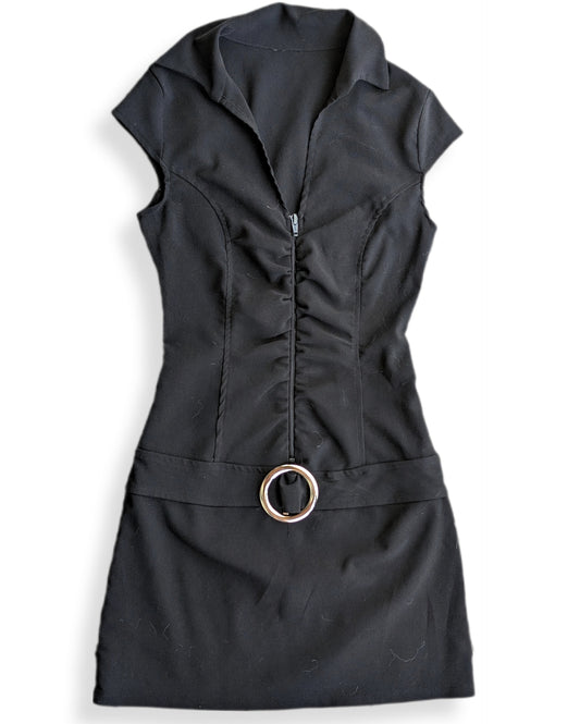 Robe courte décontracté à col chemise et ceinture à la taille | XS