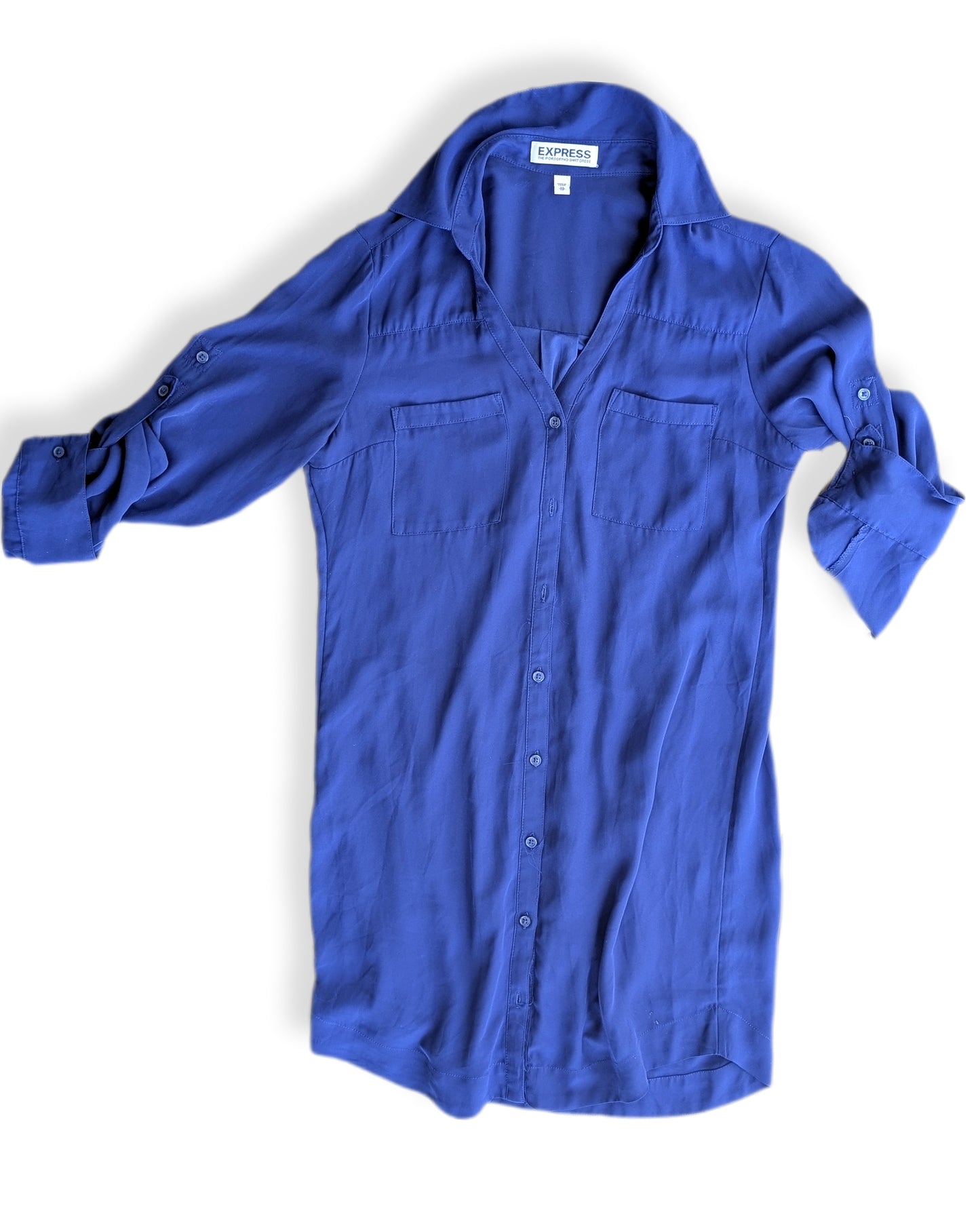 Robe chemise bleu royal à manches roulées | XS