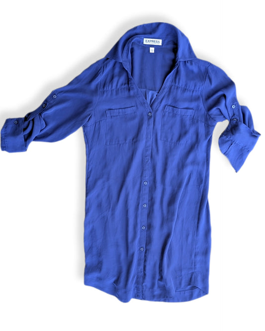 Robe chemise bleu royal à manches roulées | XS