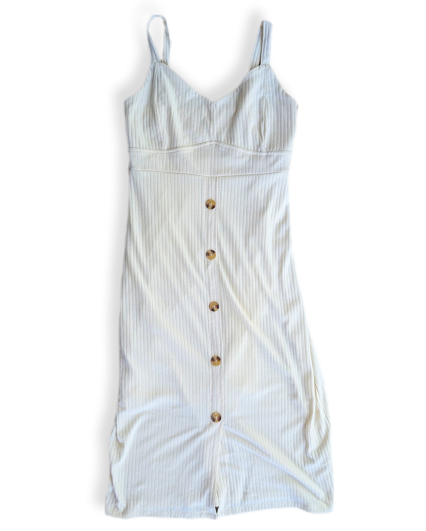 Robe côtelé avec boutons en déco couleur crème | S