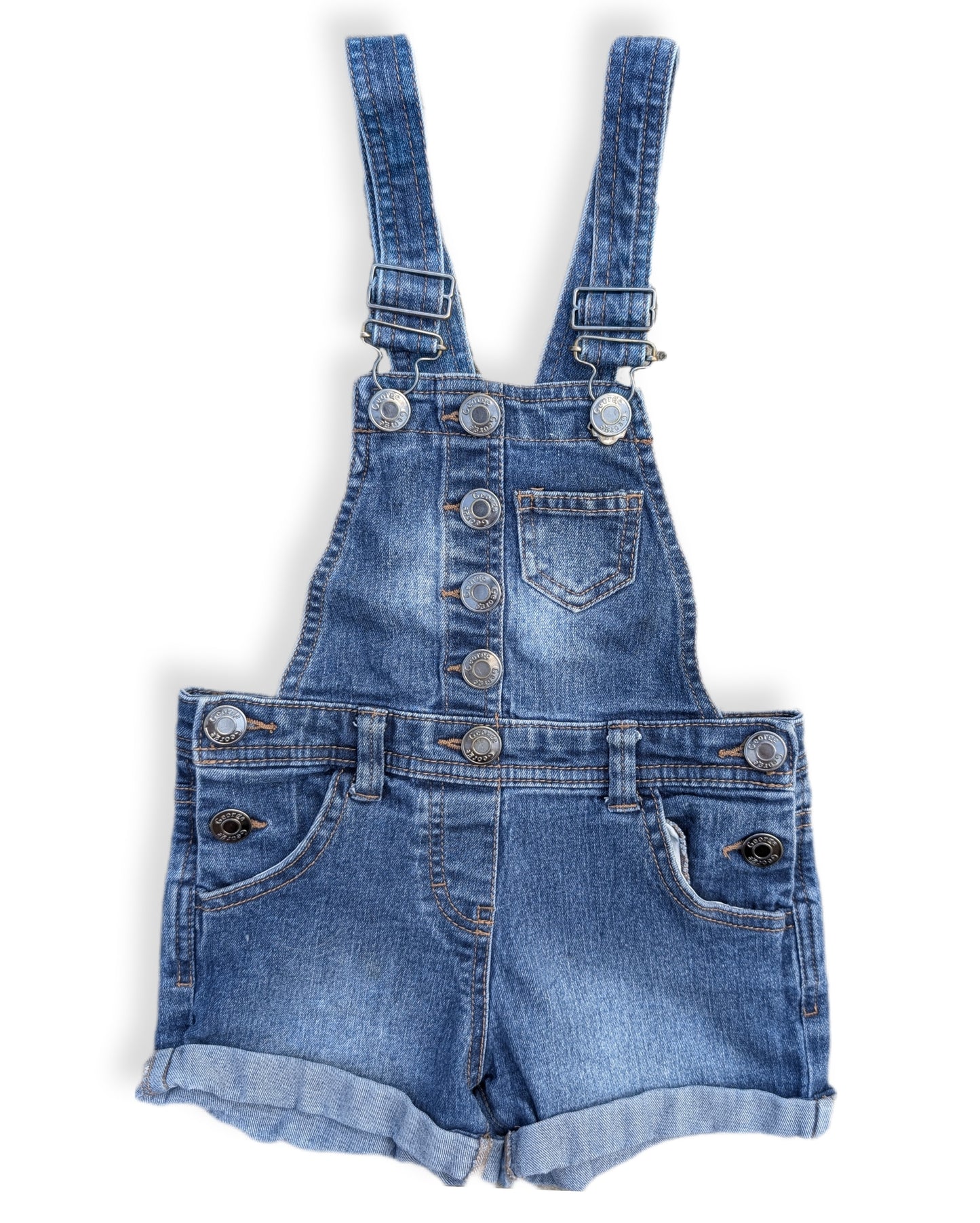 Salopette courte en jean bleu avec boutons devant | GEORGE | 5 ans