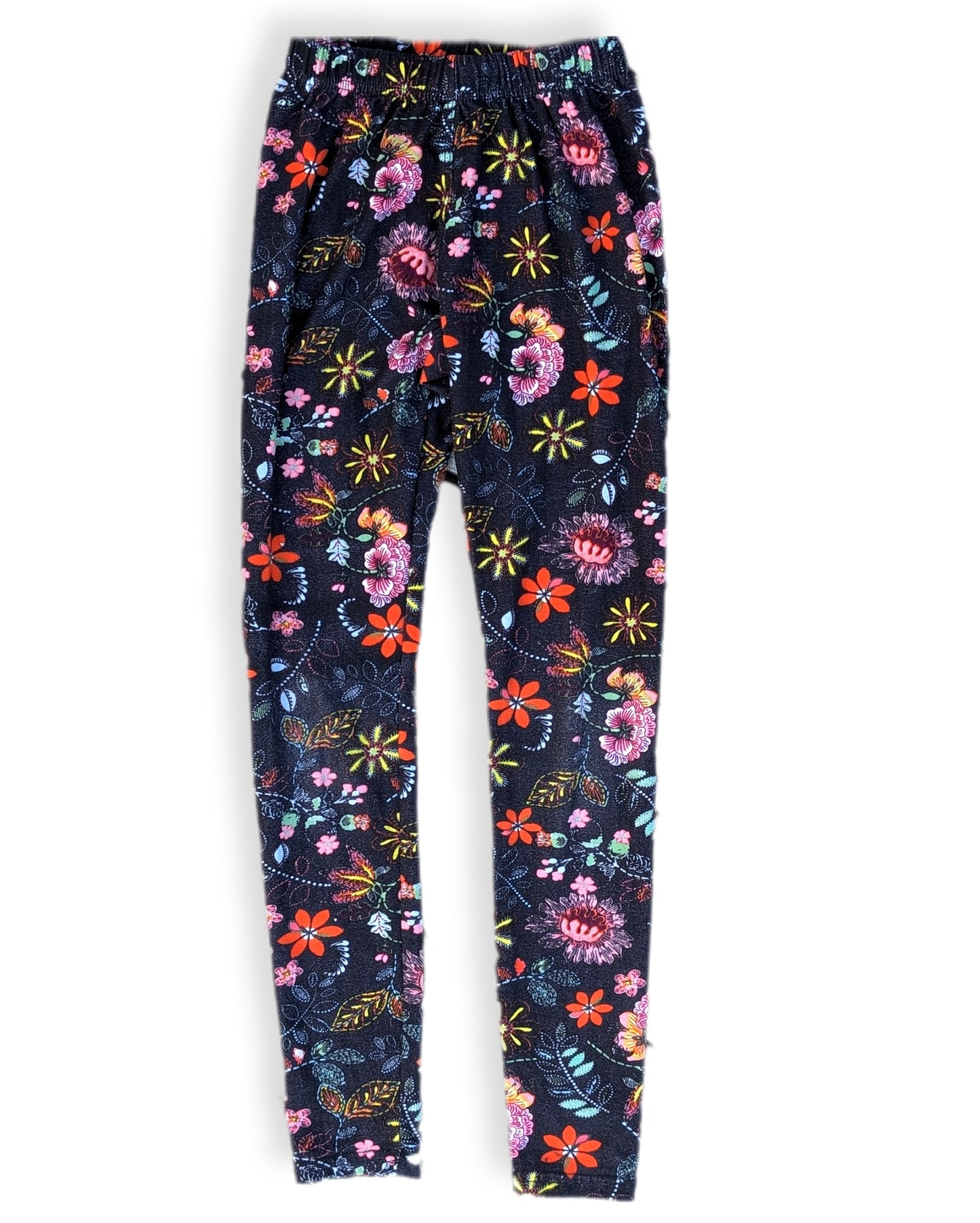 Leggings noirs à motif floral multicolore | 7-8 ans