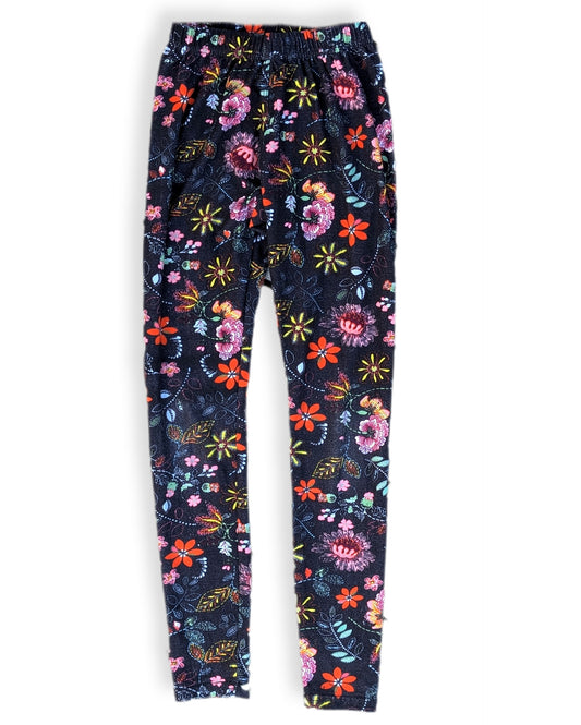 Leggings noirs à motif floral multicolore | 7-8 ans