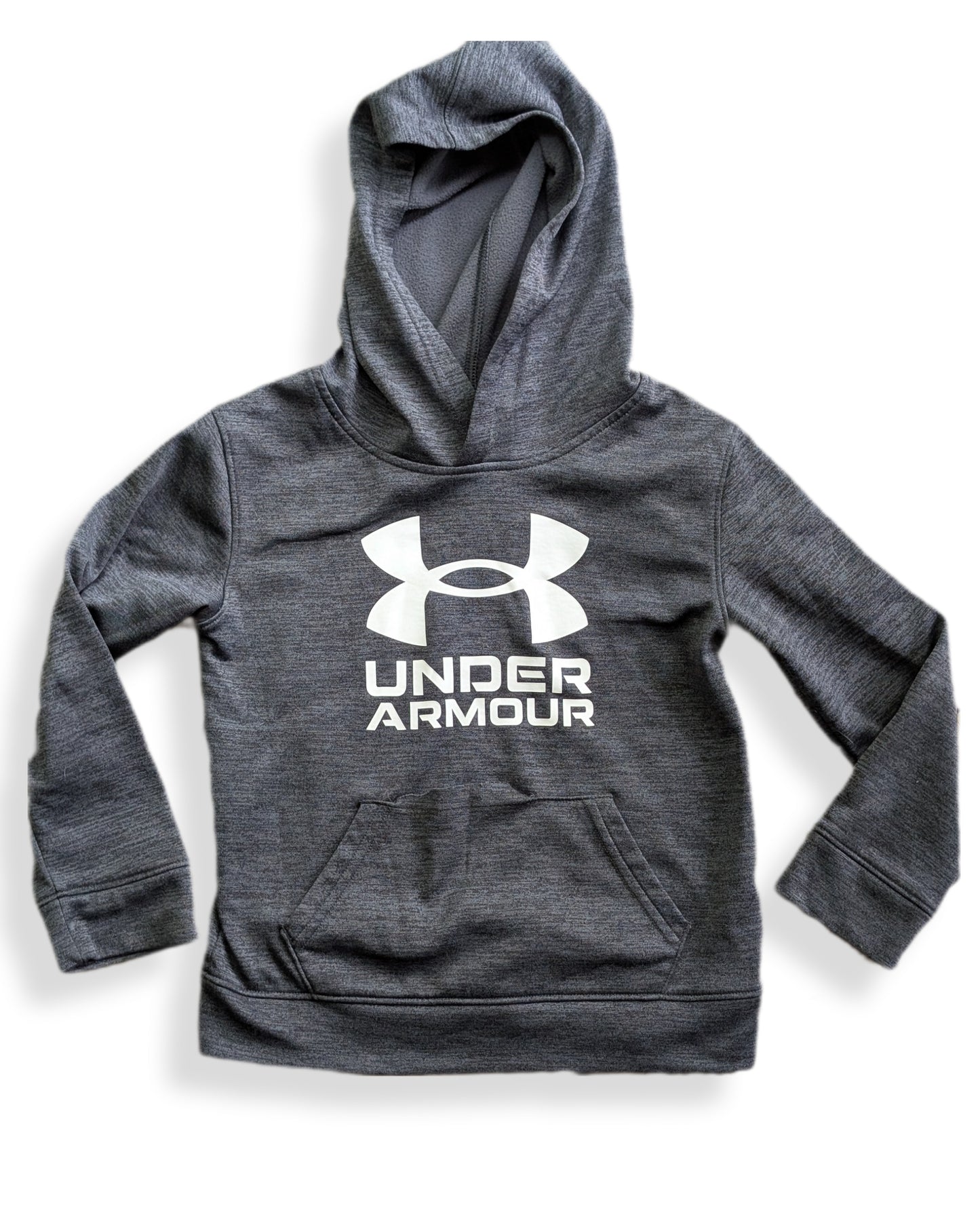 Chandail gris à capuchon Under Armour avec grand logo blanc | 6 ans