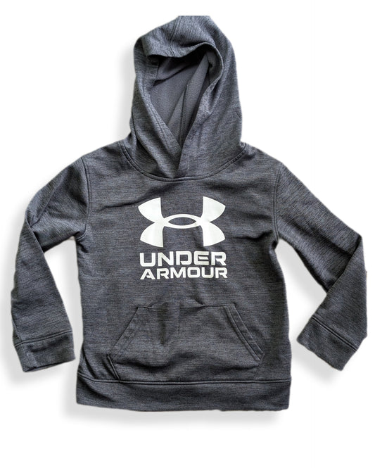 Chandail gris à capuchon Under Armour avec grand logo blanc | 6 ans