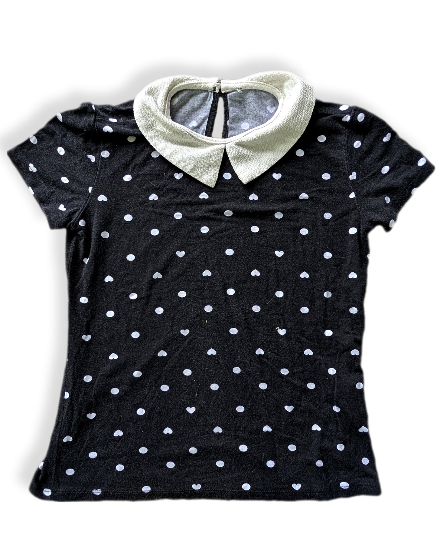 T-shirt à manches courtes noir à motifs de pois & cœurs | 5 ans