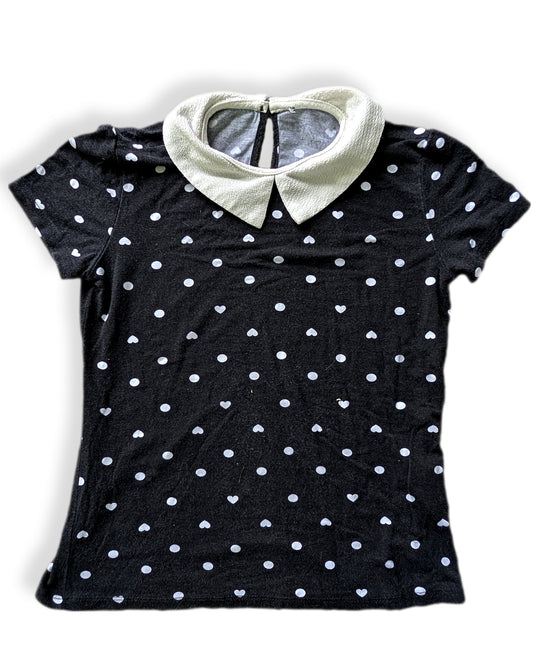 T-shirt à manches courtes noir à motifs de pois & cœurs | 5 ans