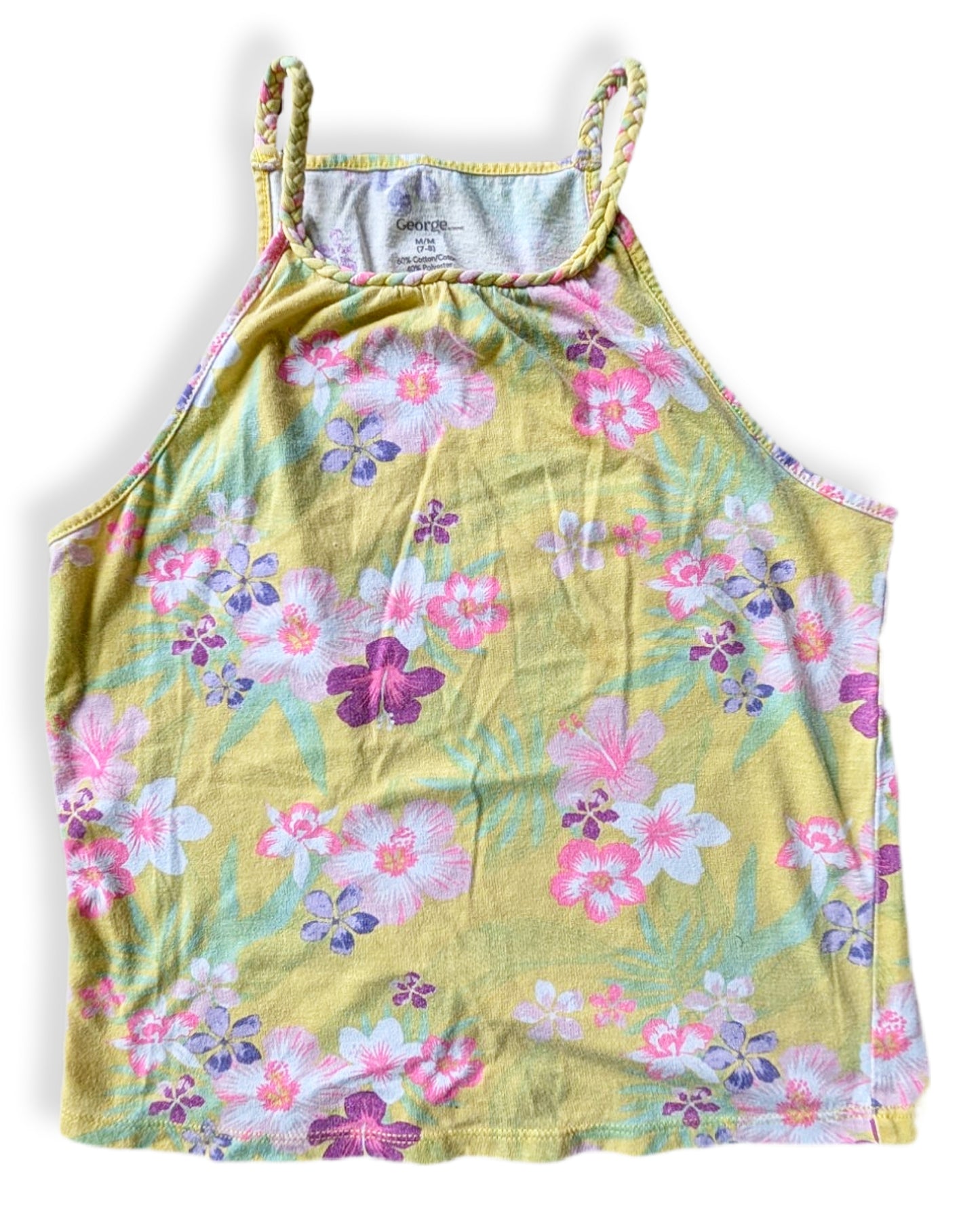 Débardeur jaune à motifs floraux colorés et bretelles tressées | GEORGE | 7-8 ans