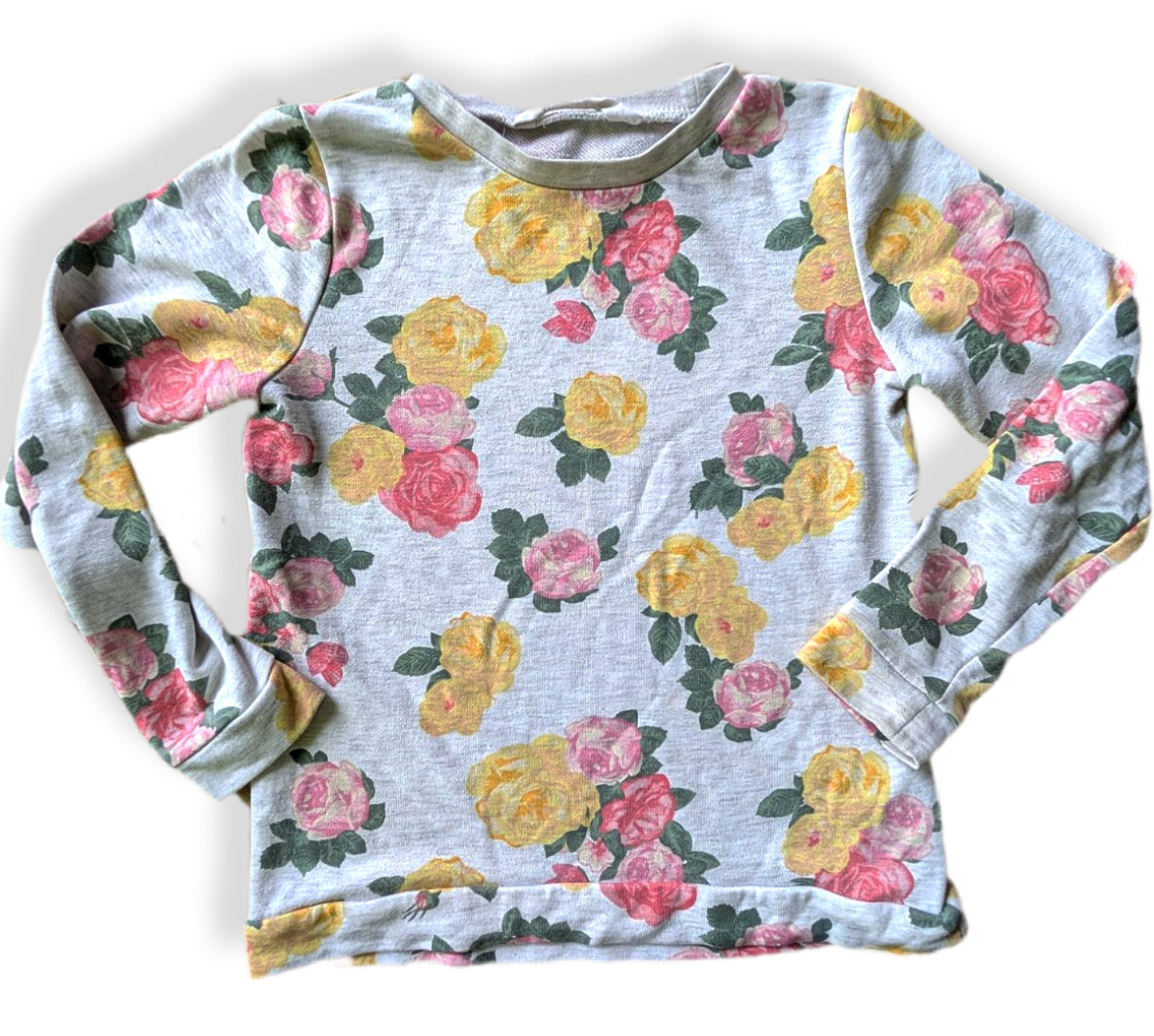 T-shirt à manches longues gris avec un motif de roses | H&M | 6-8 ans