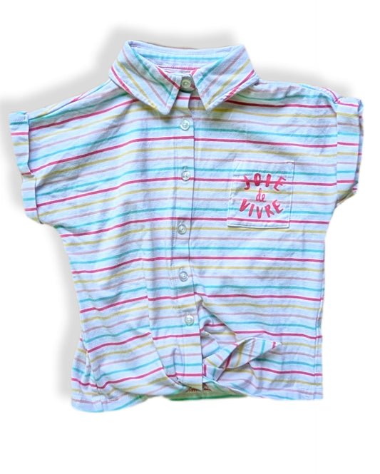 T-shirt style chemisier court à rayures colorées & manches retroussées | TAG | 5 ans