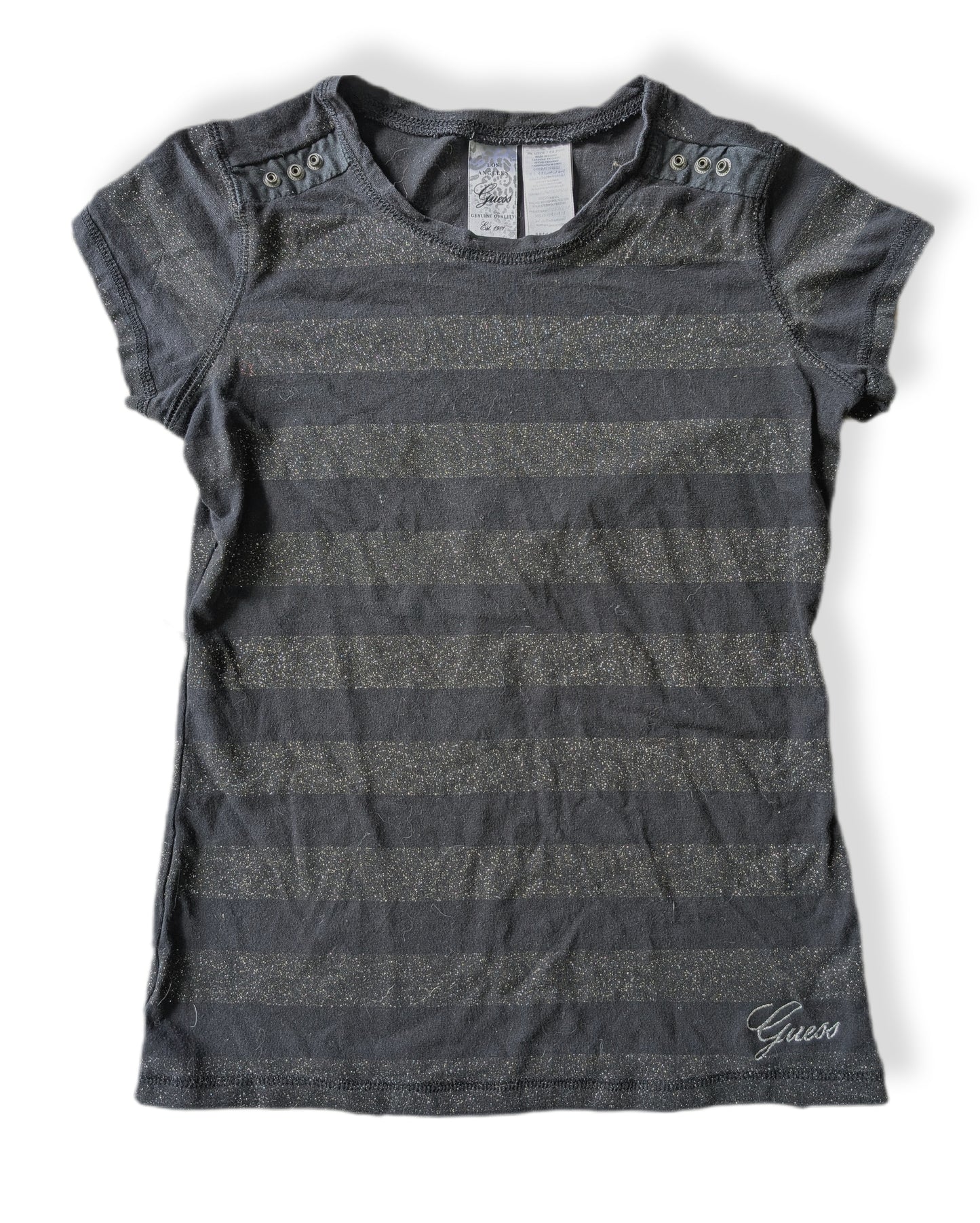 (Ado) T-shirt scintillant à manches courtes couleur charbon | GUESS | 10-12 ans