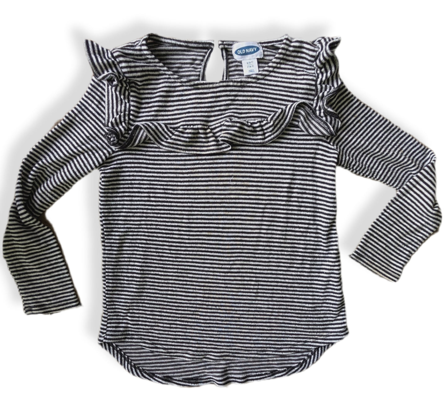 T-shirt à manches longues rayé avec volants et ouverture dos | OLD NAVY | 6-7 ans