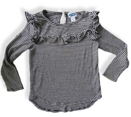 T-shirt à manches longues rayé avec volants et ouverture dos | OLD NAVY | 6-7 ans