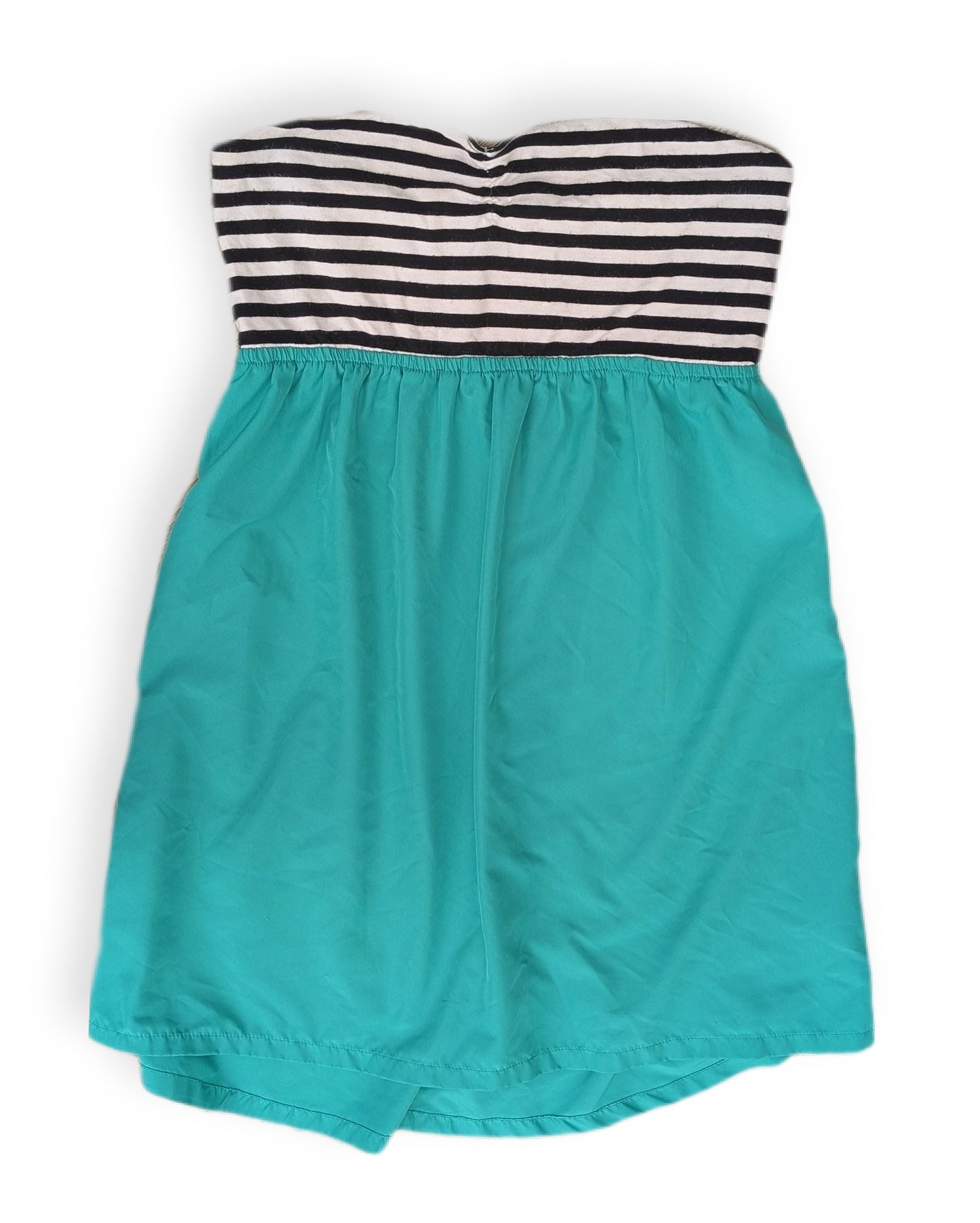 Mini-robe tube rayé avec jupe turquoise | S