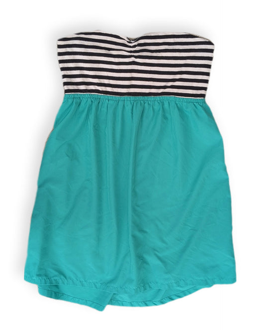 Mini-robe tube rayé avec jupe turquoise | S