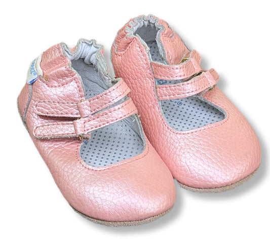Chaussons pour premiers pas rose pâle avec velcros | Robeez | 6-9 mois