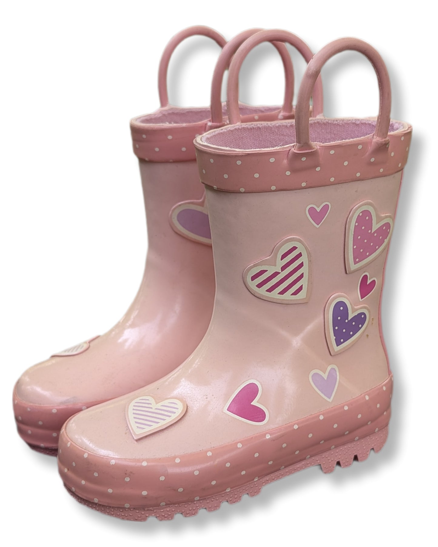 Bottes de pluie rose pâles avec cœurs et poignées | 05  (13,1 cm)