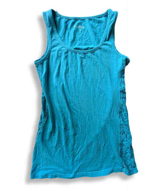 Débardeur turquoise côtelé avec dentelle sur les côtés | Suzy shier | SMALL