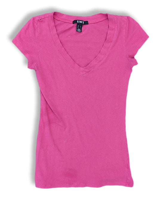 T-shirt à manches courtes basique rose à col en V | Streetwear society | SMALL