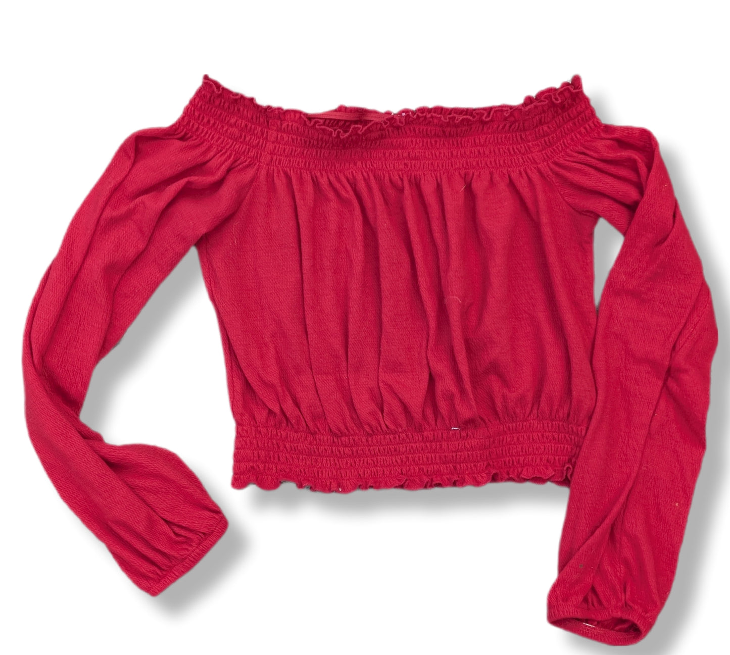 Haut rouge à manches longues "crop-top" style Bardot | H&M | SMALL
